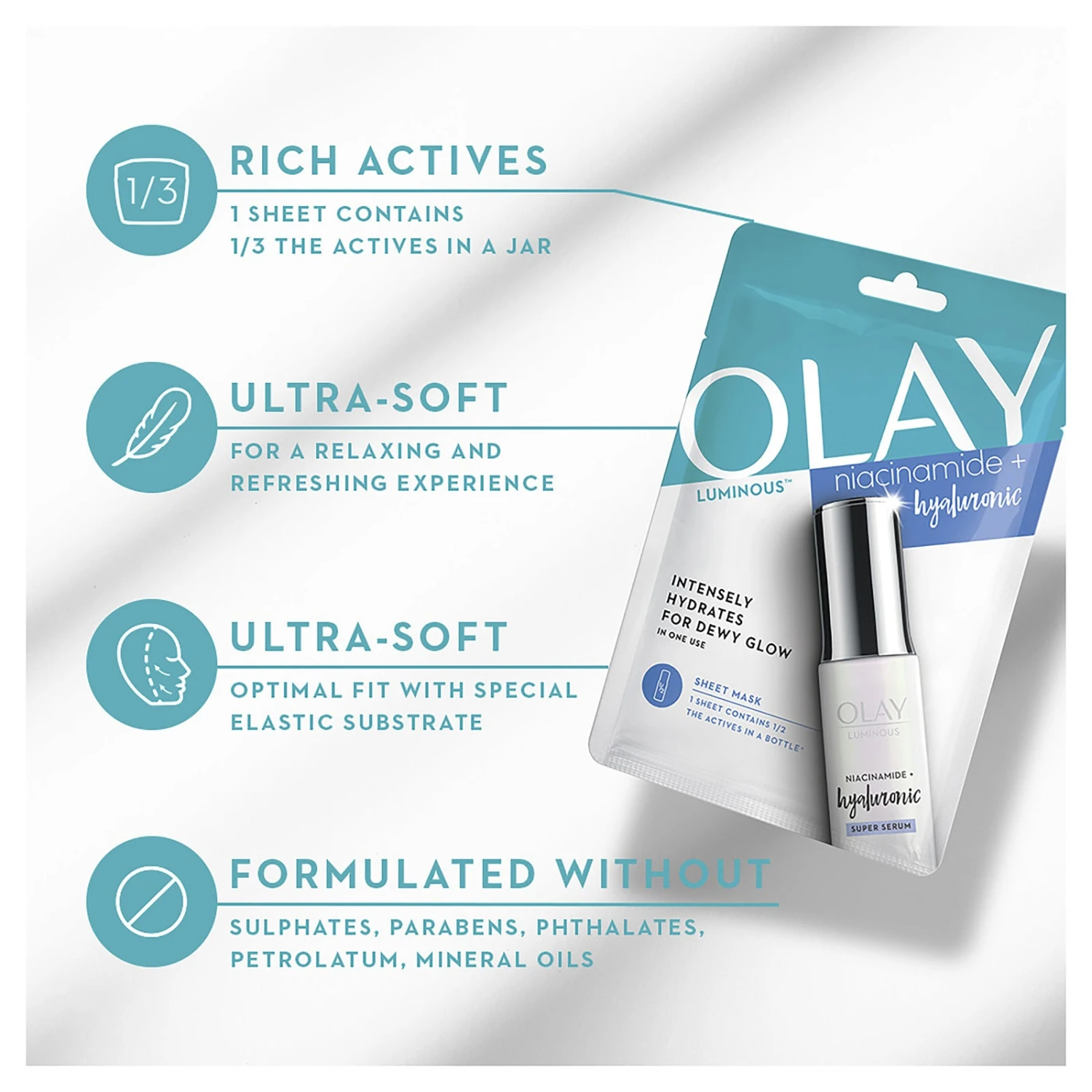 10 X Olay Luminous Sheet Face Mask Niacinamide + Hyaluronic 6 10 X Olay Luminous Sheet Face Mask Niacinamide + Hyaluronic - Image 4