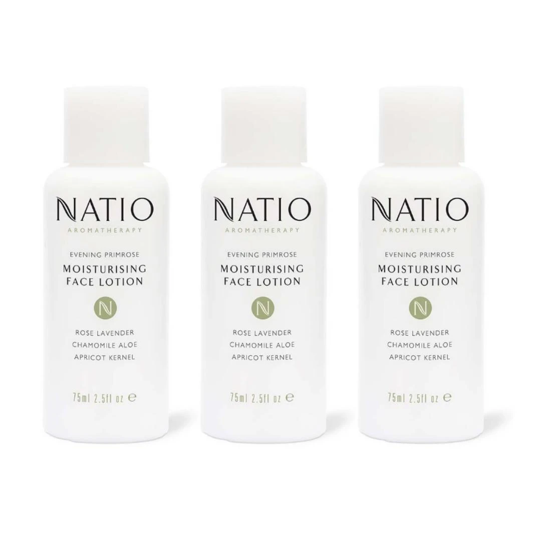 3 X Natio Aromatherapy Evening Primrose Moisturising Face Lotion 75mL 3 3 X Natio Aromatherapy Evening Primrose Moisturising Face Lotion 75mL