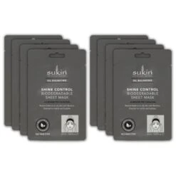 8 X Sukin Oil Balancing Shine Control Biodegradable Sheet Face Mask 25mL