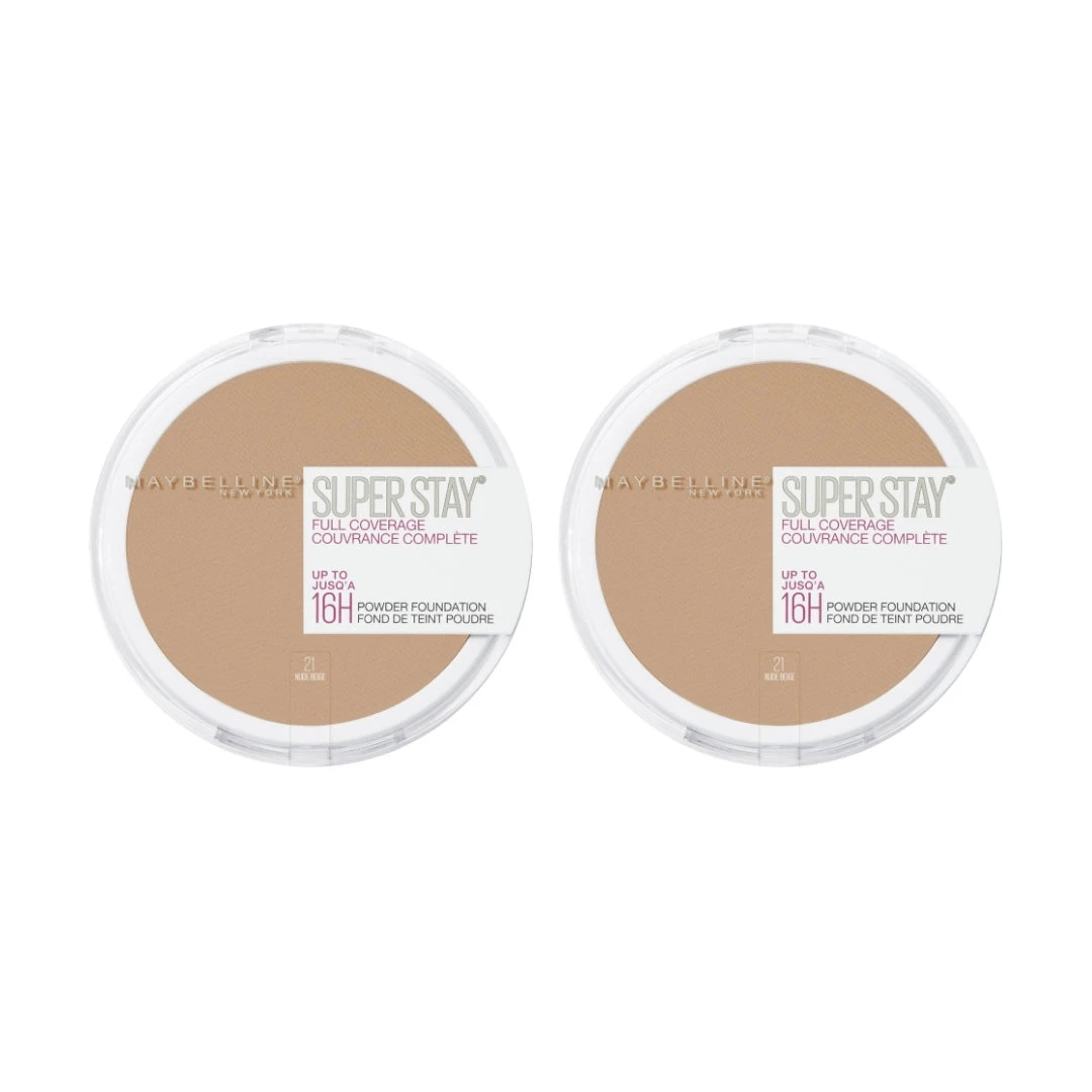 2 X Maybelline SuperStay 16HR Full Coverage Powder Foundation 9g - 21 Nude Beige 3 2 X Maybelline SuperStay 16HR Full Coverage Powder Foundation 9g - 21 Nude Beige