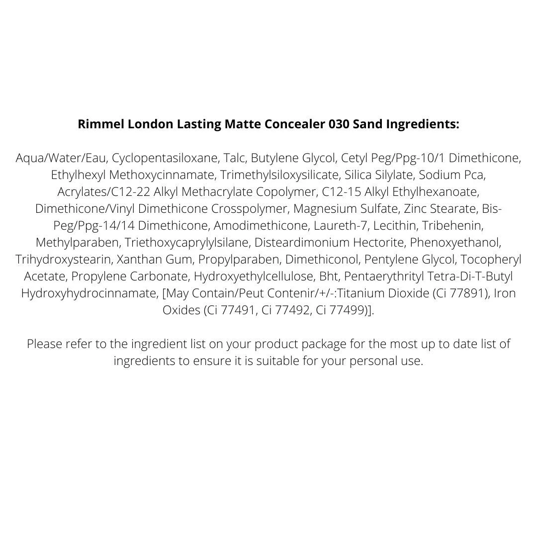 Rimmel London Lasting Matte Concealer 7mL - 030 Sand 5 Rimmel London Lasting Matte Concealer 7mL - 030 Sand - Image 3