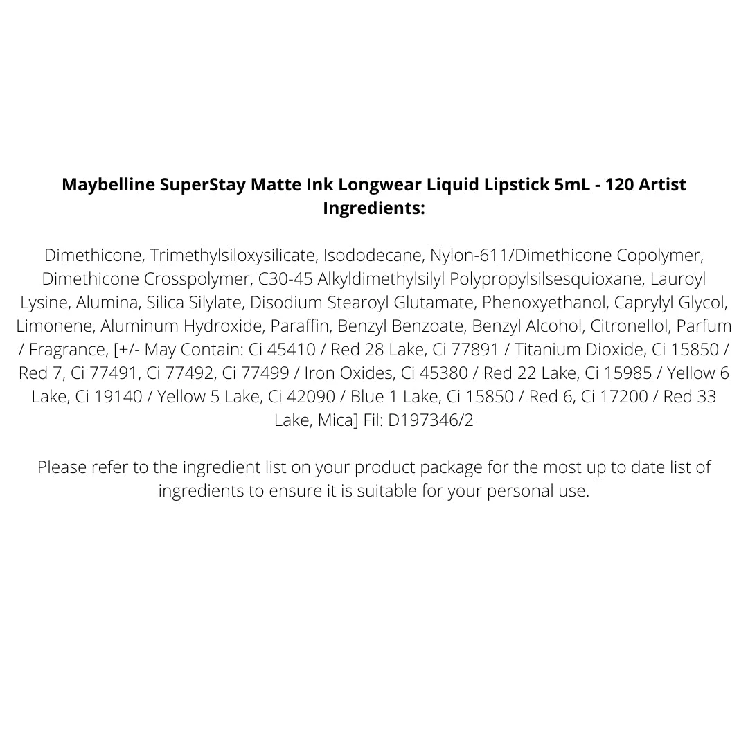 Maybelline SuperStay Matte Ink Longwear Liquid Lipstick 5mL - 120 Artist 7 Maybelline SuperStay Matte Ink Longwear Liquid Lipstick 5mL - 120 Artist - Image 5