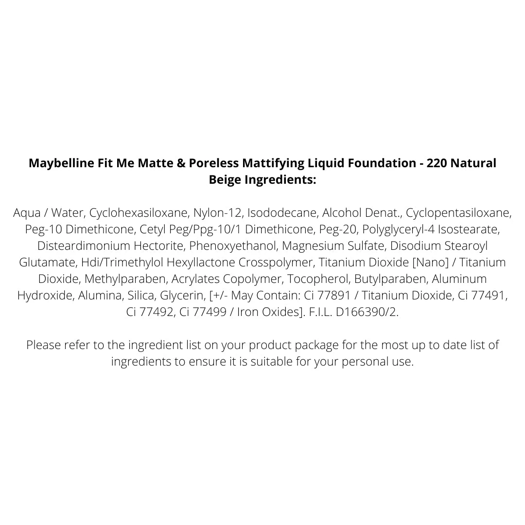 Maybelline Fit Me Matte & Poreless Mattifying Liquid Foundation 30mL - 220 Natural Beige 6 Maybelline Fit Me Matte & Poreless Mattifying Liquid Foundation 30mL - 220 Natural Beige - Image 4