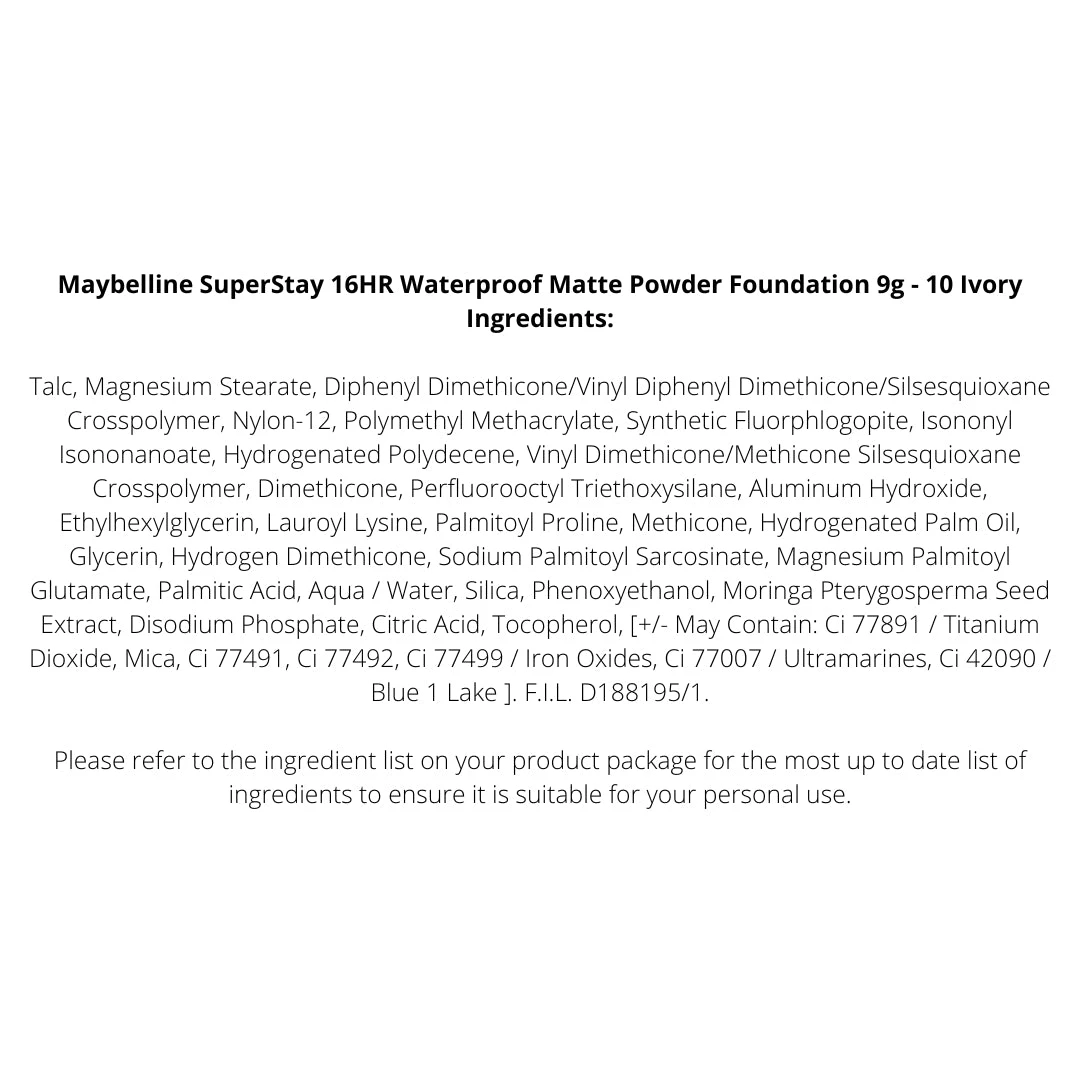 Maybelline SuperStay 16HR Waterproof Matte Powder Foundation 9g - 10 Ivory 5 Maybelline SuperStay 16HR Waterproof Matte Powder Foundation 9g - 10 Ivory - Image 3