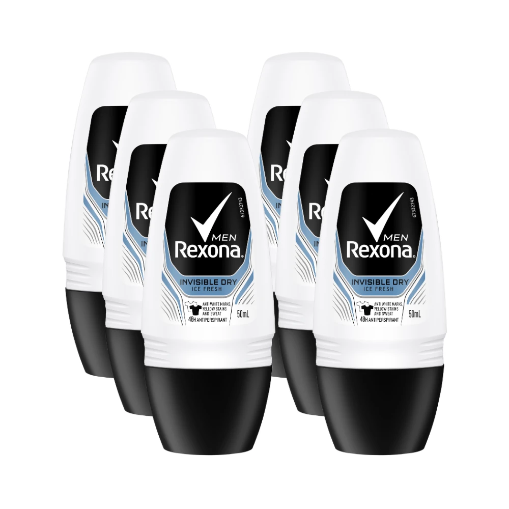 Rexona Men Invisible Dry Antiperspirant Deodorant Roll On Ice Fresh (Pack of 6) 2 Rexona Men Invisible Dry Antiperspirant Deodorant Roll On Ice Fresh (Pack of 6)