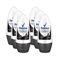 Rexona Invisible Dry Black + White Antiperspirant Roll-On 50mL - 6 Pack