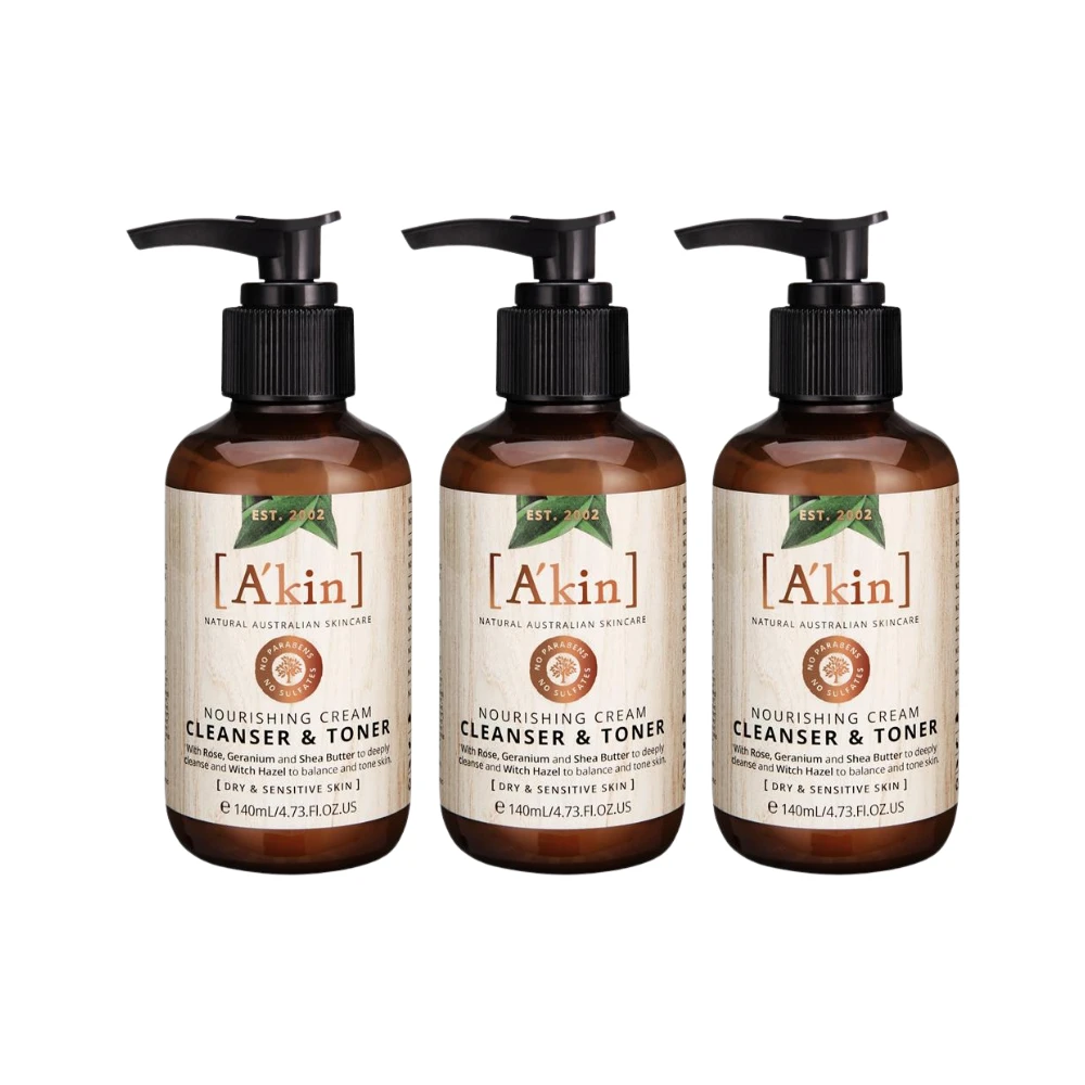 3 X A'kin Nourishing Cream Cleanser & Toner 140mL - Dry & Sensitive Skin 3 3 X A'kin Nourishing Cream Cleanser & Toner 140mL - Dry & Sensitive Skin