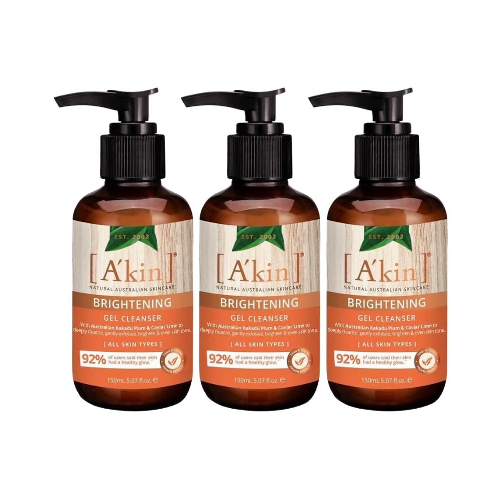 3 X A'kin Brightening Gel Cleanser Australian Kakadu Plum And Caviar Lime 150mL 3 3 X A'kin Brightening Gel Cleanser Australian Kakadu Plum And Caviar Lime 150mL