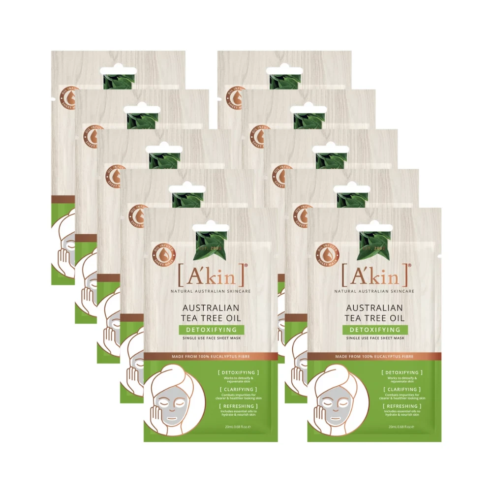 10 X A'kin Detoxifying Australian Tea Tree Oil Sheet Face Mask 20mL 3 10 X A'kin Detoxifying Australian Tea Tree Oil Sheet Face Mask 20mL