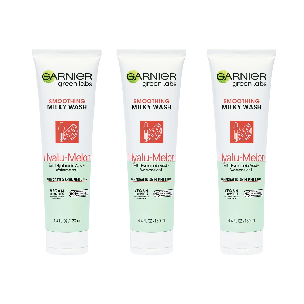 3 X Garnier Green Labs Smoothing Milky Wash Hyalu-Melon Cleanser 130mL 3 3 X Garnier Green Labs Smoothing Milky Wash Hyalu-Melon Cleanser 130mL