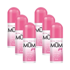 Mum Dry Cool Pink Roll-On Anti-Perspirant Deodorant 50mL - 6 Pack Bundle