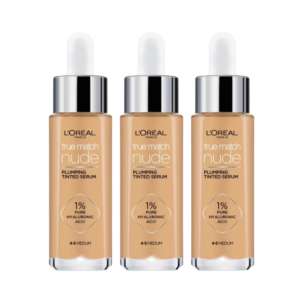 L’Oréal Paris True Match Nude Plumping Tinted Serum 4-5 Medium - 3 x 30mL Bundle 3 L’Oréal Paris True Match Nude Plumping Tinted Serum 4-5 Medium - 3 x 30mL Bundle