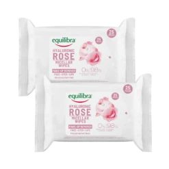 2 X Equilibra Rose Make-Up Remover Wipes With Hyaluronic Acid 25 Pack