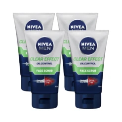 NIVEA Men Clear Effect Oil Control Face Scrub - 4 x 100ml Value Pack