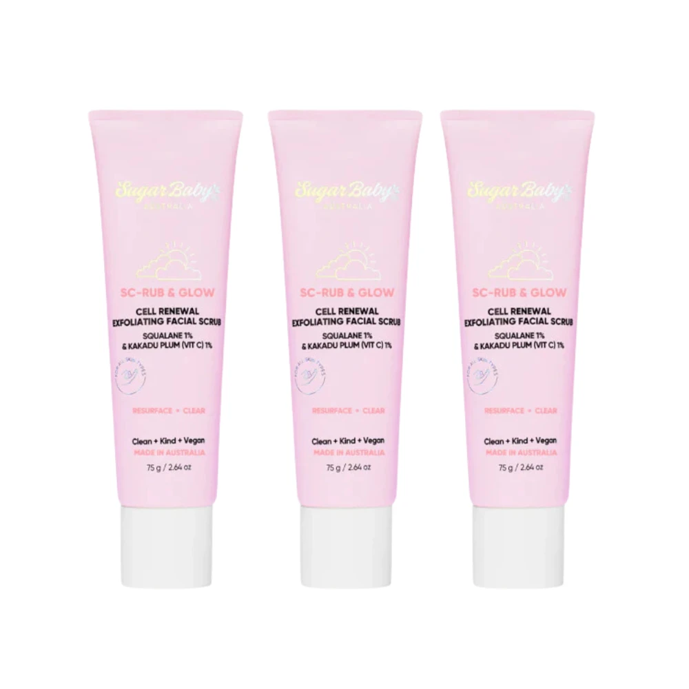 3 X SugarBaby Sc-Rub And Glow Cell Renewal Exfoliating Facial Scrub 75g 3 3 X SugarBaby Sc-Rub And Glow Cell Renewal Exfoliating Facial Scrub 75g