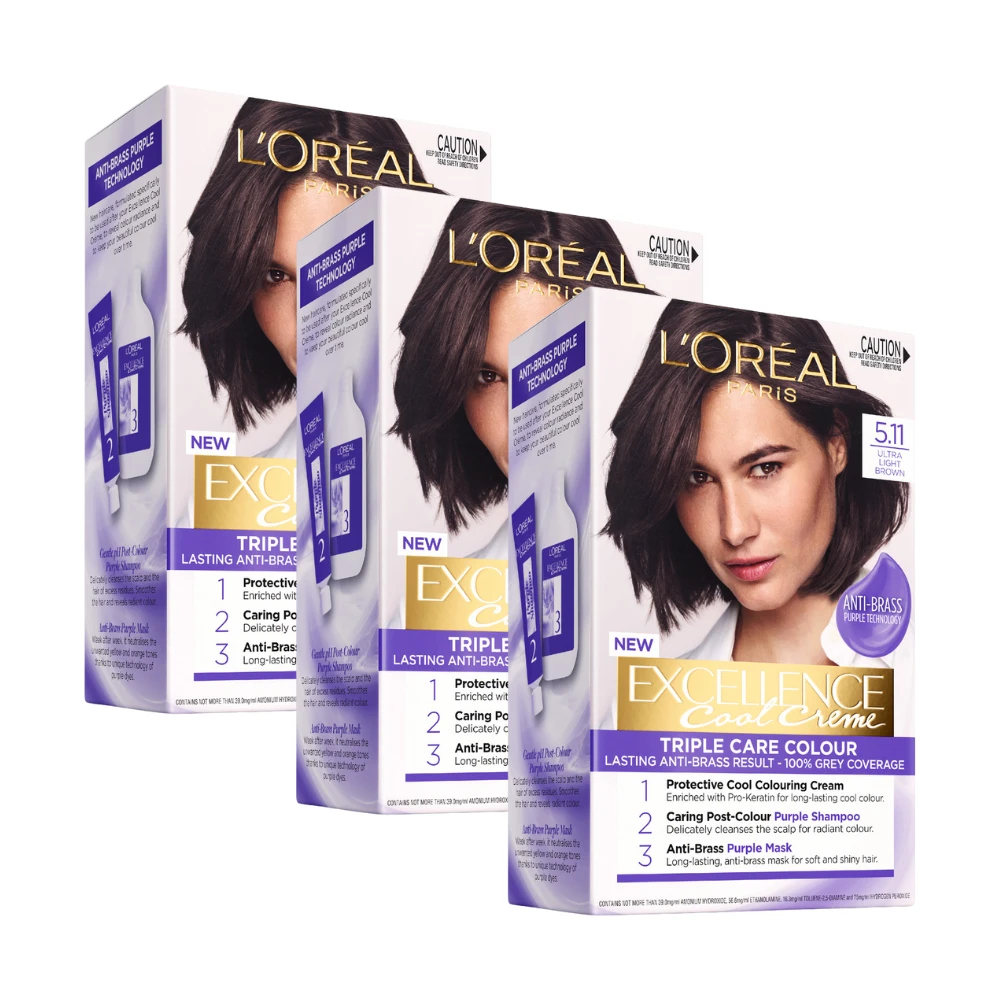 L’Oréal Paris Excellence Cool Creme 5.11 Ultra Light Brown (3 x Pack) 3 L’Oréal Paris Excellence Cool Creme 5.11 Ultra Light Brown (3 x Pack)