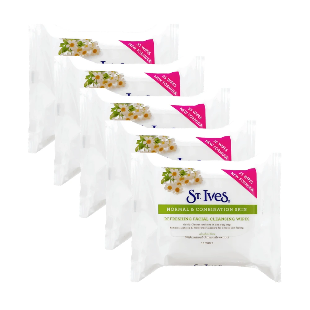 5 X St Ives Refreshing Facial Cleansing Wipes Normal & Combination Skin 35 Pack 3 5 X St Ives Refreshing Facial Cleansing Wipes Normal & Combination Skin 35 Pack