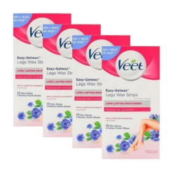 Veet Easy-Gel Wax Strips Legs 40 Pack - 4-Pack Bundle (160 Strips Total)