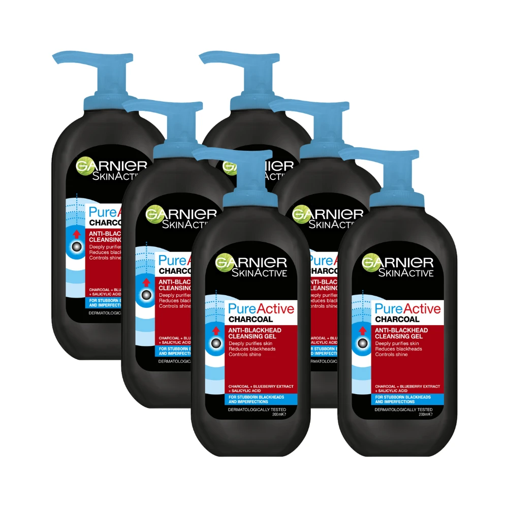 6 X Garnier SkinActive Pure Active Charcoal Anti-Blackhead Cleansing Gel 200mL 3 6 X Garnier SkinActive Pure Active Charcoal Anti-Blackhead Cleansing Gel 200mL